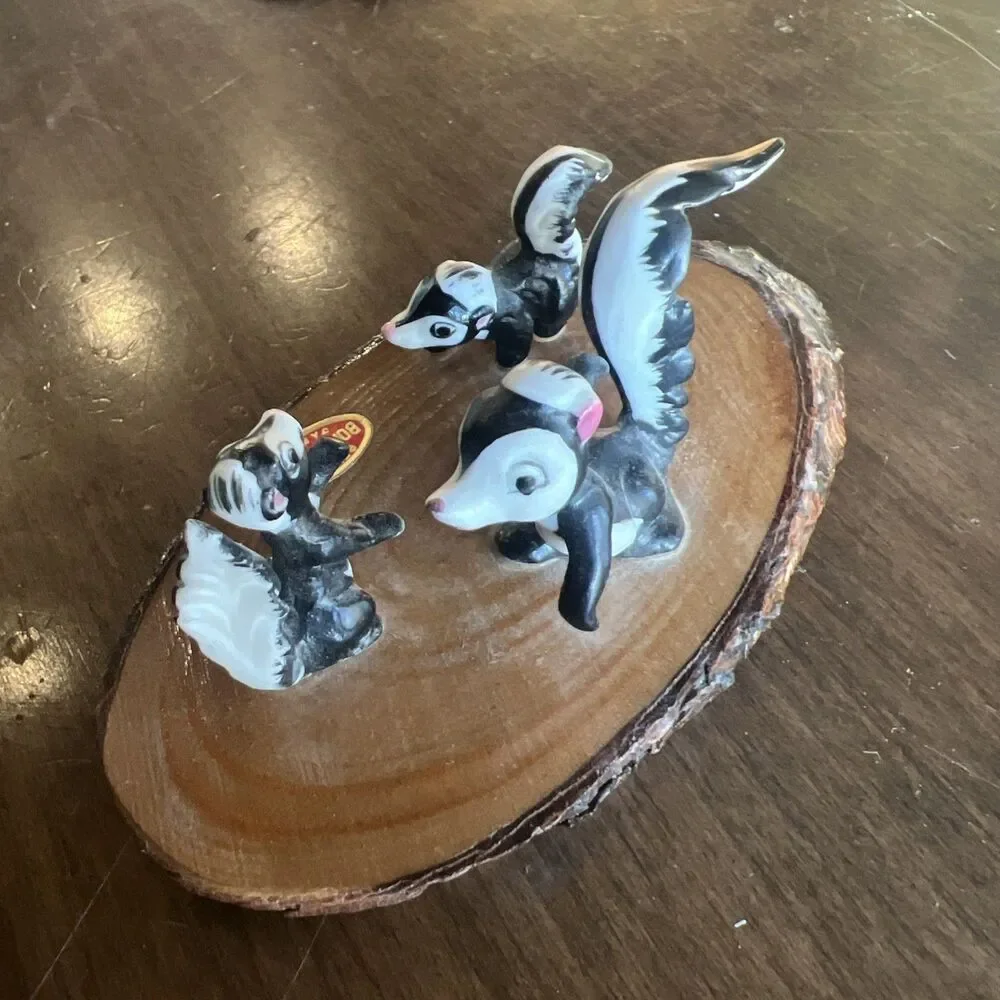 VTG 3-PC Miniature Skunk Figurine Set Bone China Tallest - 1.75